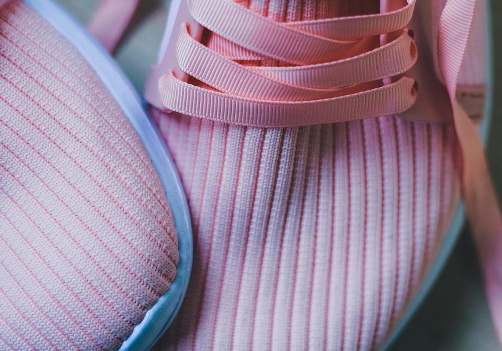 A close-up of pink sneakers
